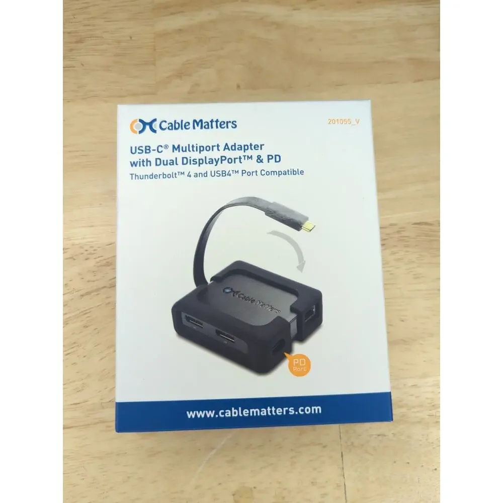 Cable Matters USB C Dual Monitor Hub 4K DisplayPort, 2X USB 2.0, Ethernet -Black
